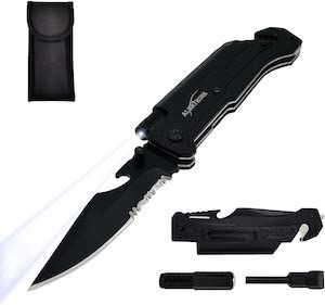 A knife with integrated survival tools
